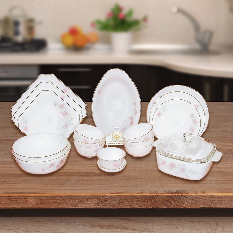 Bộ bát đĩa 18A chi tiết hoa hồng